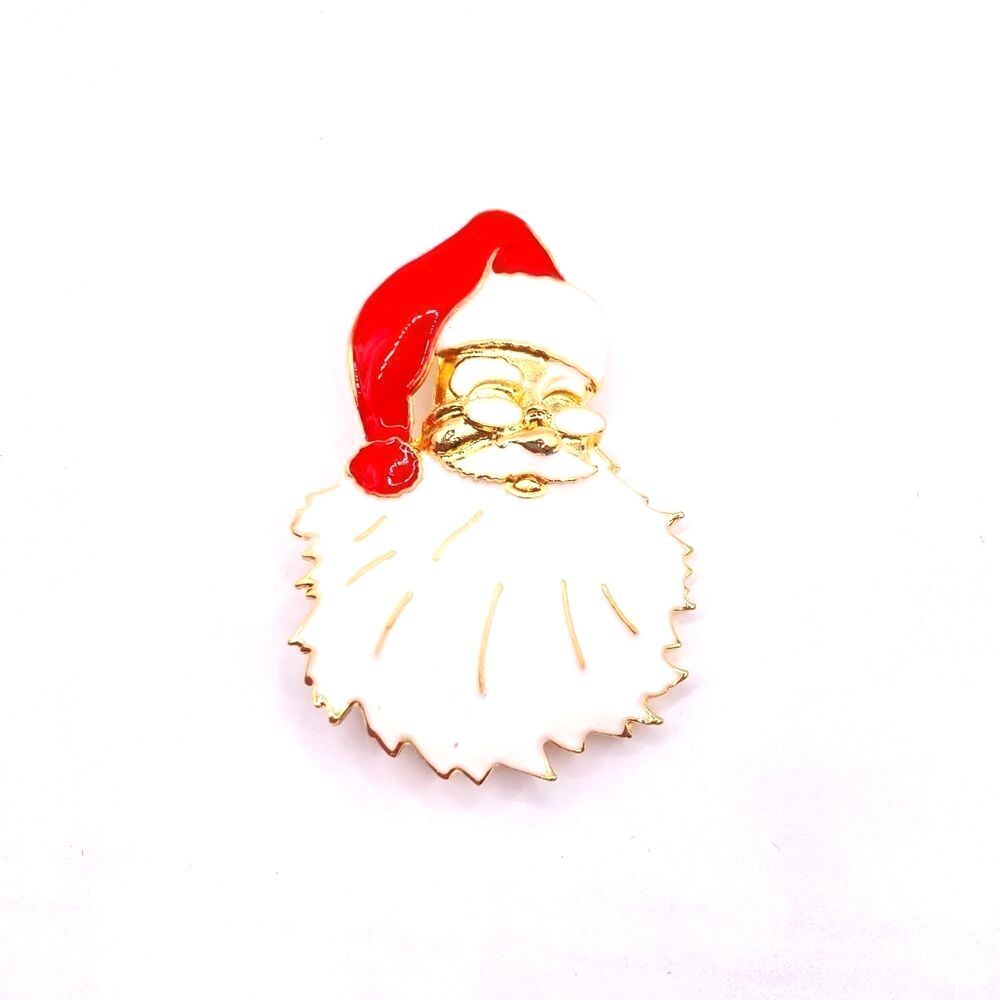 Gold Santa Lapel Pin Enamel Red and White Christmas Themed Santa brooch